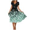 Women's Summer Casual Fashion Floral Print Short Sleeve V-Neck Swing Dress