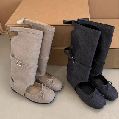Korean Niche Pleated Stacked Pants Tube Cool Boots Women's Summer Thin Hollow Breathable Ballet Style High-top Cowboy Short Boots