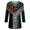 Módní vintage top s 3/4 rukávem pro ženy, dámská ležérní halenka s tříčtvrtečním rukávem a kulatým výstřihem s potiskem
