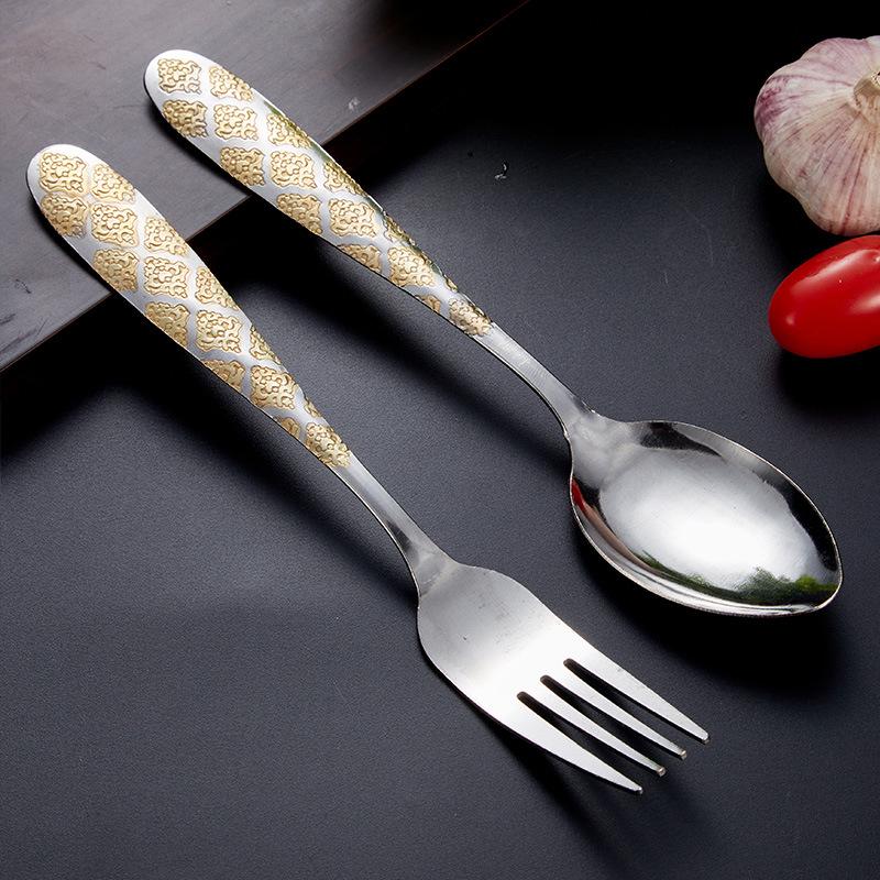 Stainless Steel Feather Pattern Spoon & Fork Set for Western Food