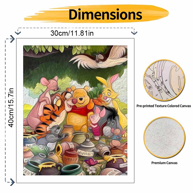 Disney Winnie the Pooh Oil Art Painting Kit Home Wall Decor Handmade Gift DIY Canvas Wall Art Cartoon Characters Decorative Hobby Set