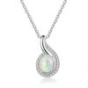 European Hot Sell S925 Sterling Silver CZ Inlaid Waterdrop Necklace Four Prong Oval Opal Pendant Necklace for Women