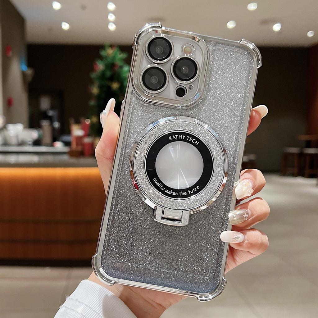 Gradient Electroplating Four Corner Anti-fall 11 Suitable for IPhone 16E Mobile Phone Case Apple 15 Flash Powder Magnetic Bracket Sheath 3