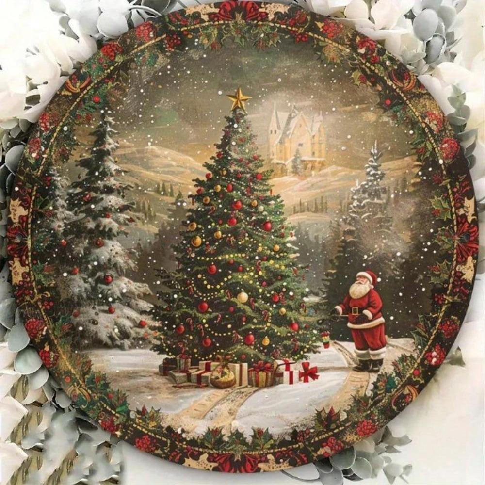 Retro Christmas Tin Sign Santa Claus Snow Scene Metal Wall Art 20x20cm