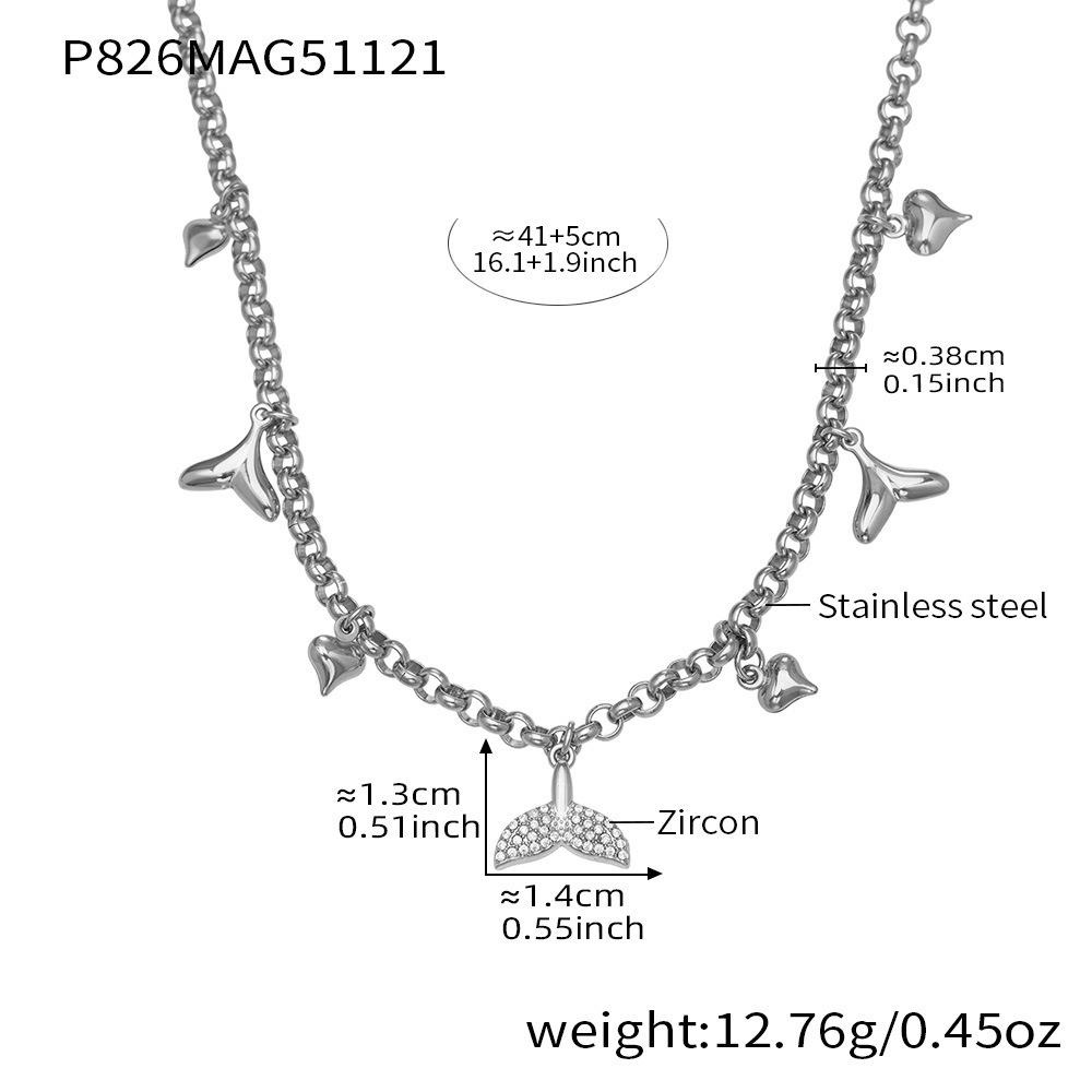 Qiong Yao Stainless Steel Full Diamond Crab & Mermaid Tail Pendant Layered Necklace