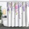 Green Plant Waterproof and Mildew-proof Polyester Bathroom Shower Curtain Shower Curtain Partition Curtain Free of Punching
