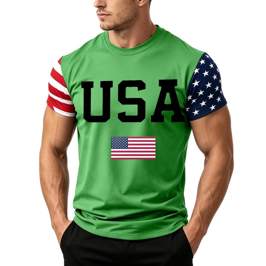 Men's Independence Day Flag Print Short Sleeve T-Shirt, Loose Casual Daily Summer Tops