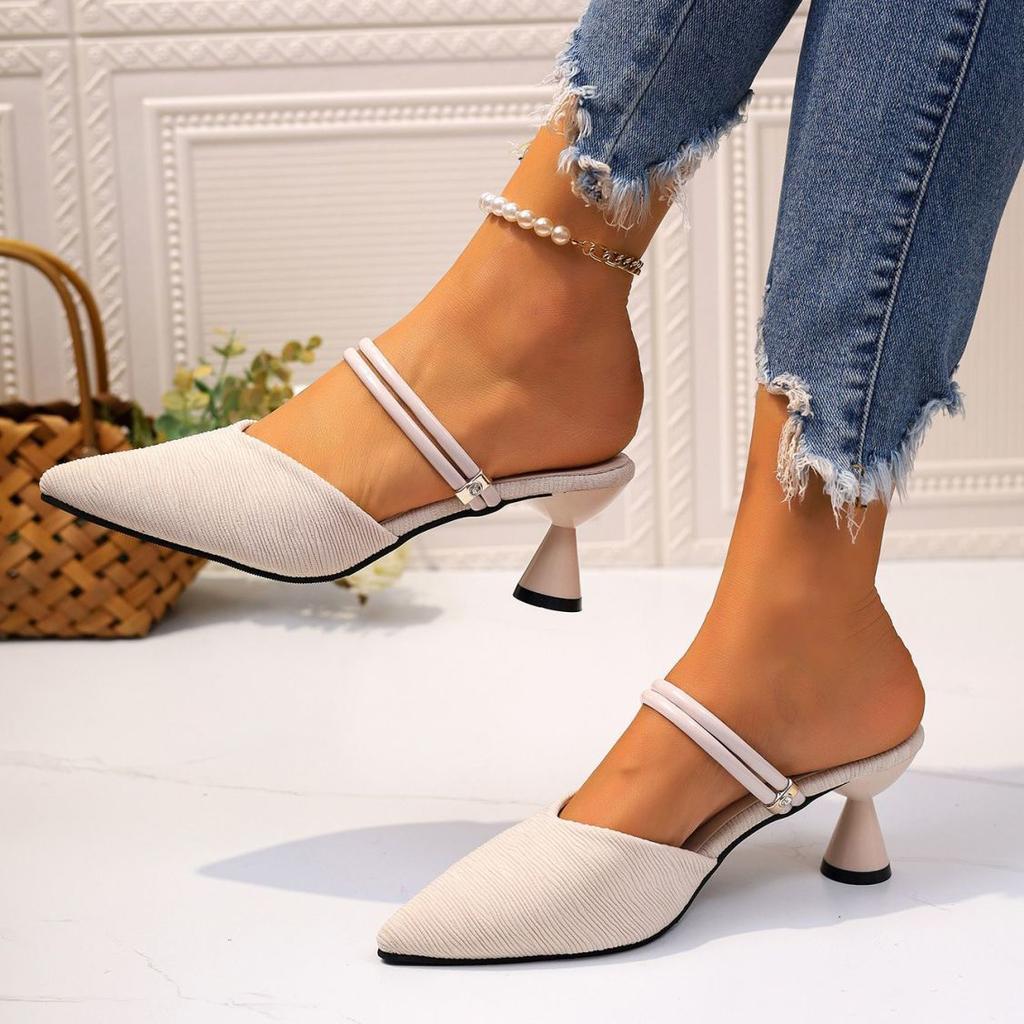Summer Plus Size Women's Shoes Closed Toe Women's Slippers Elegant Dress Slippers Women Pointed Toe High Heels Modern Sandals