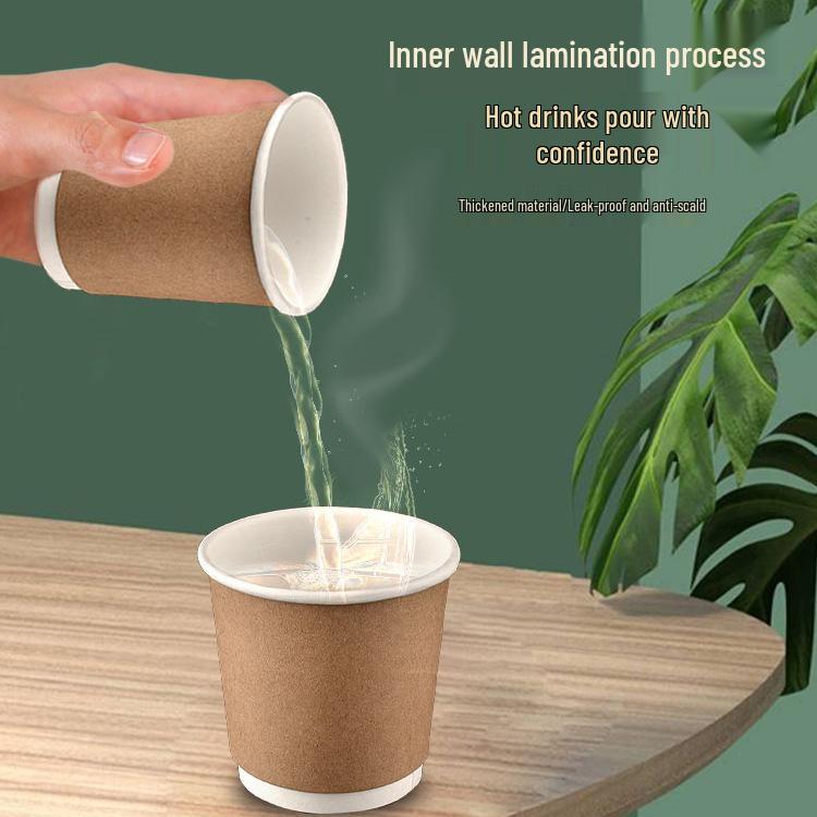 330ml Kraft Double Layer Insulated Coffee Cup with Lid - Anti-Scald Takeaway