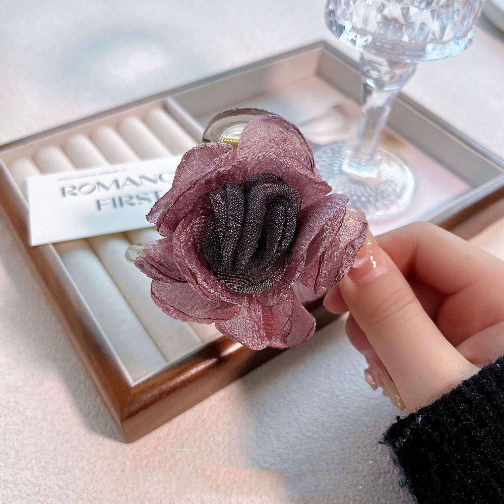 Korean Style Rose Shark Clip Cloth Flower Claw Clip Creative Simulation Flower Hair Claw  Women