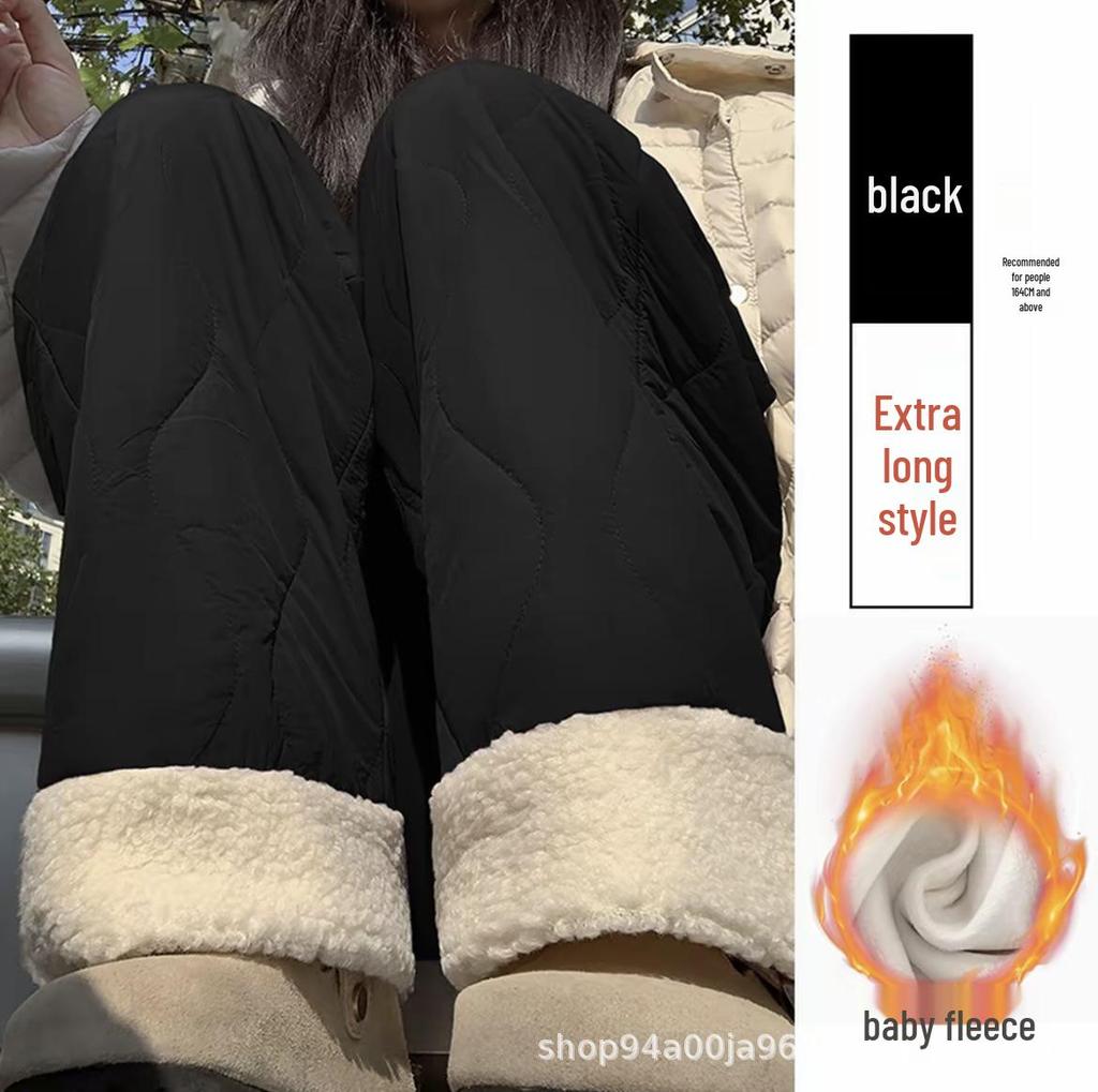 Women's Pink Fleece Cotton Wide-Leg Pants - Winter 2025 Casual Warm Plus Velvet Design