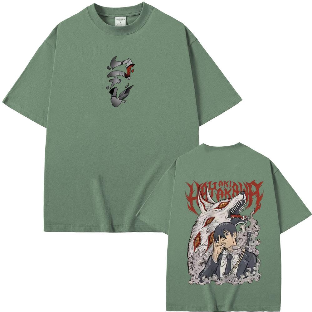 Anime Chainsaw Man Merch T-Shirt Hayakawa Aki Beschwörung Kon Fuchs Teufel Grafik T-Shirts Herren Damen Lässig Vintage Übergroße T-Shirts
