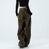 Womens High Waist Leopard Print Wide Leg Jeans Y2K Baggy Denim Trousers Streetwear