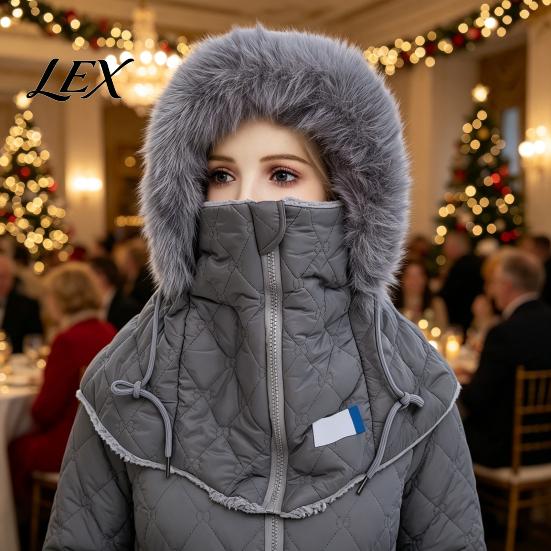 Cold Weather Gear for Women Winter Balaclava Hat, Quilted Face Mask Hood Zipper Closure, Fuzzy Trim, Warm Plush Trim Skiing Hat Fleece Lined,