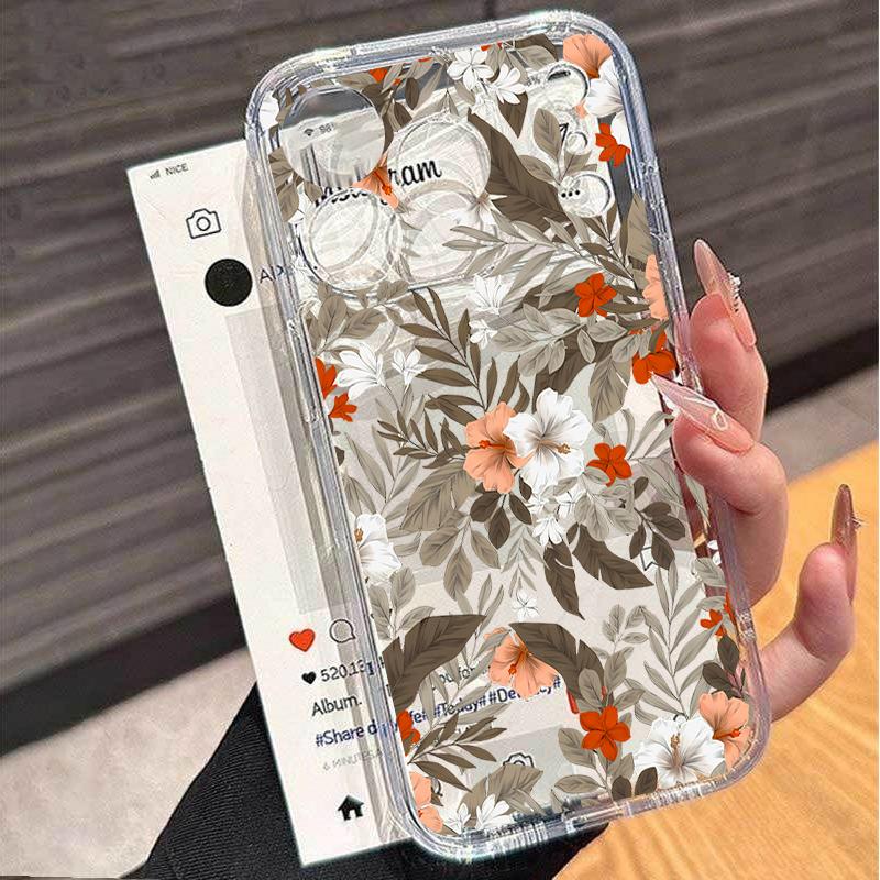 Case For Samsung Galaxy S26Edge S25 S24 S26 Ultra Plus S23 S20 FE Simple Flowers Pattern Silicone Transparent Soft Cover