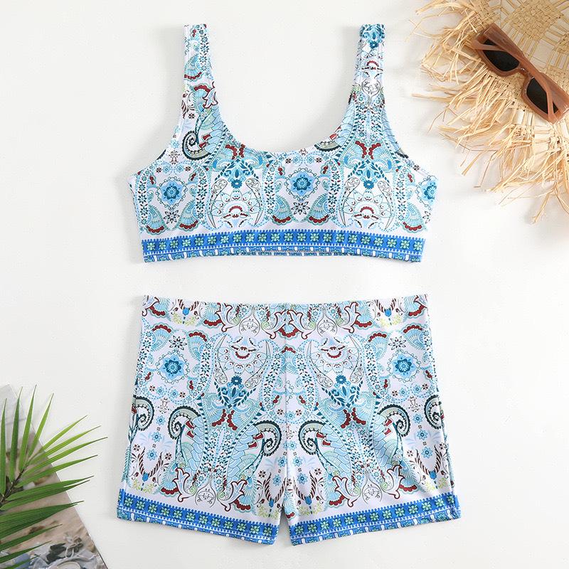Bikini Ethnic Style Print 2-piece Swimsuit Women Sexy High Waist Tankini U-neck Beachwear Bathing Suit Summer New