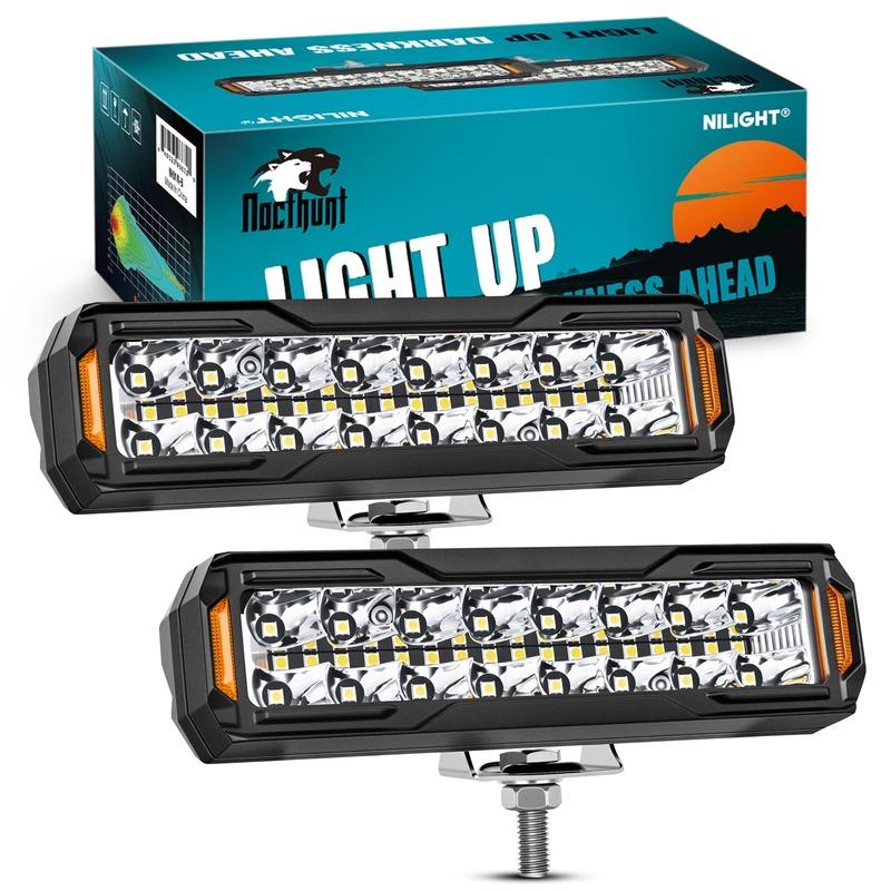 Nilight Barra Luminosa LED da 6 Pollici 2 Pezzi 50W Ambra Luci di Lavoro Off Road Spot Flood Combo Impermeabile IP67 per Camion Pickup SUV ATV UTV Barca