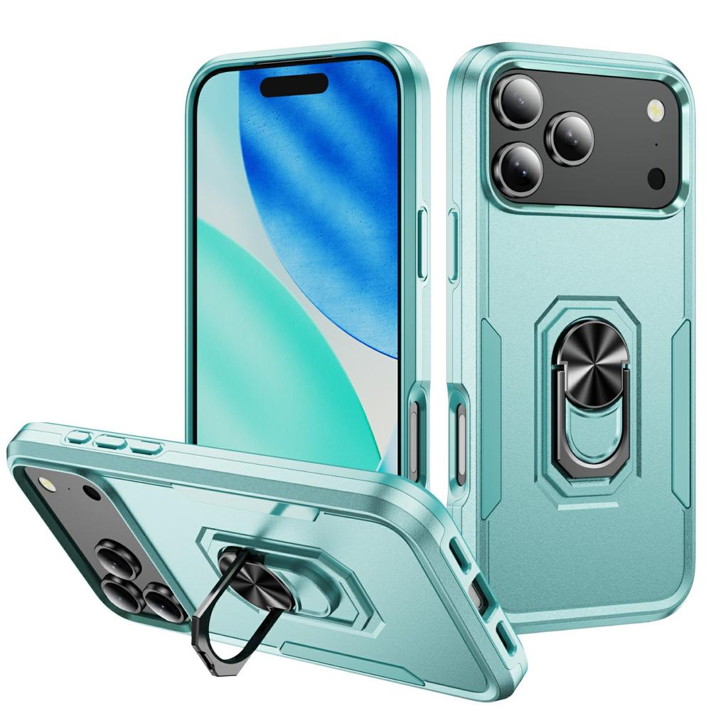 For iPhone 17 Pro Max Case Military Grade Ring Kickstand PC + TPU Phone Cover