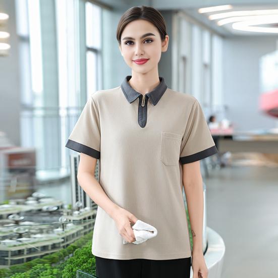 Unisex Sommer Reinigungsuniform Kurzarm T-Shirt mit Brusttasche Atmungsaktiv Feuchtigkeitstransportierend Arbeitskleidung für Reinigungspersonal Hauspersonal Wear