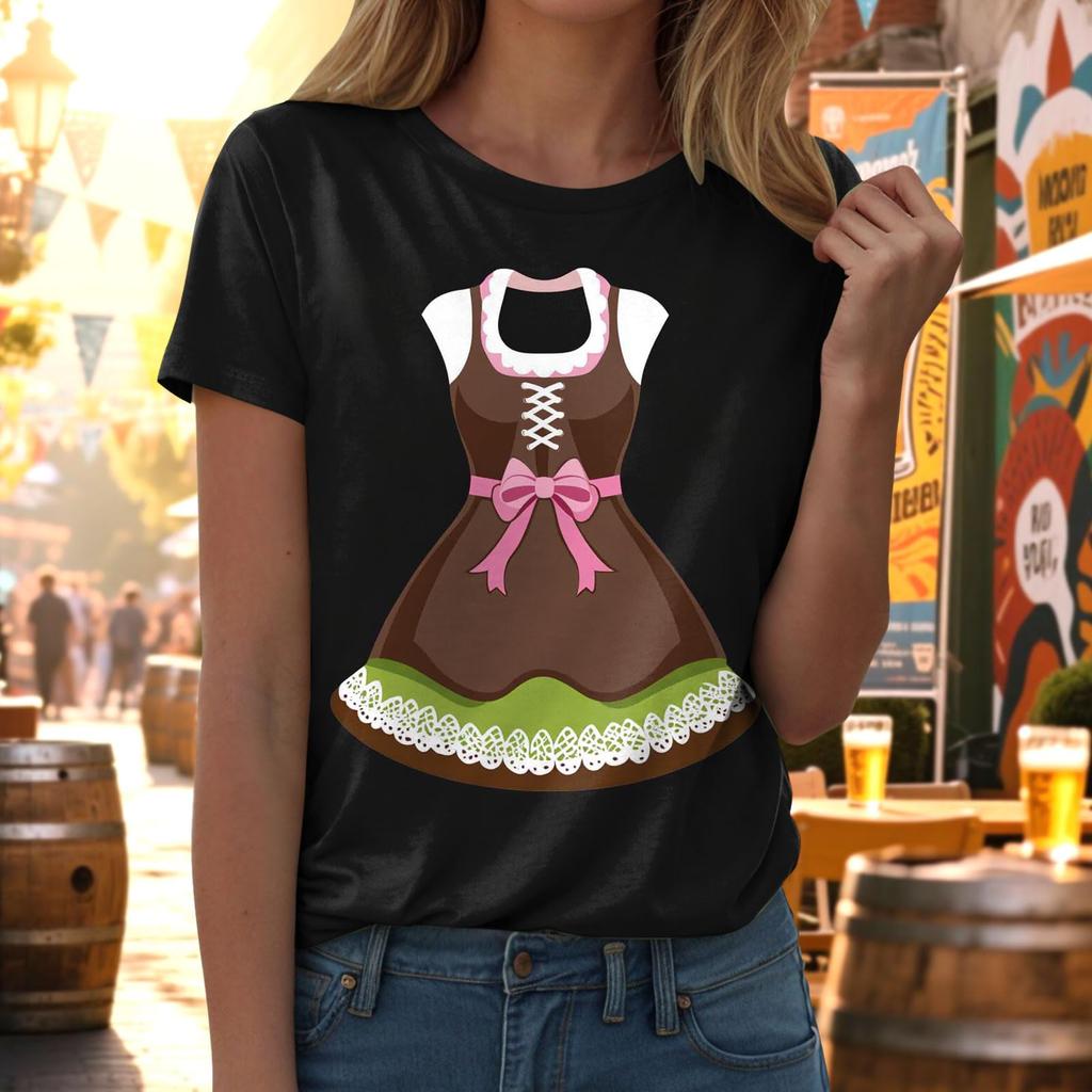 Women's Casual Pullover T Shirt Short Sleeve Round Neck Tee Top Oktoberfest Print Graphic Shirt