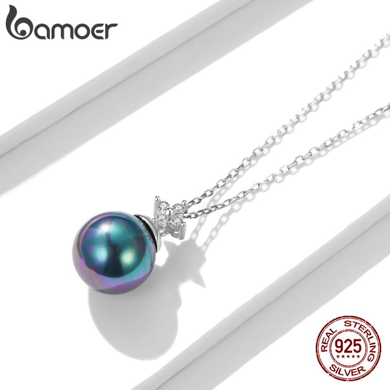

BAMOER, элегантное ожерелье из стерлингового серебра 925 пробы с черным жемчугом, подвеска в форме ракушки, жемчужное циркониевое ожерелье для женщин, ювелирные изделия 925 silver