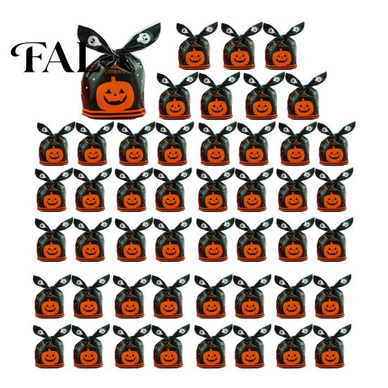 Halloween Candy Bags 48 Pcs Bags, Kids Trick or Treat Goodie Cute Rabbit Decorative Pouches for Dessert Shops Ear Small Plastic Gift Cookie,