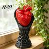 Skull Base Ornament Hand Holding Human Heart Organ Vase, Gothic Anatomical Shaped Dark Aesthetic Desktop Decor Spooky Halloween Flower Pot for Living