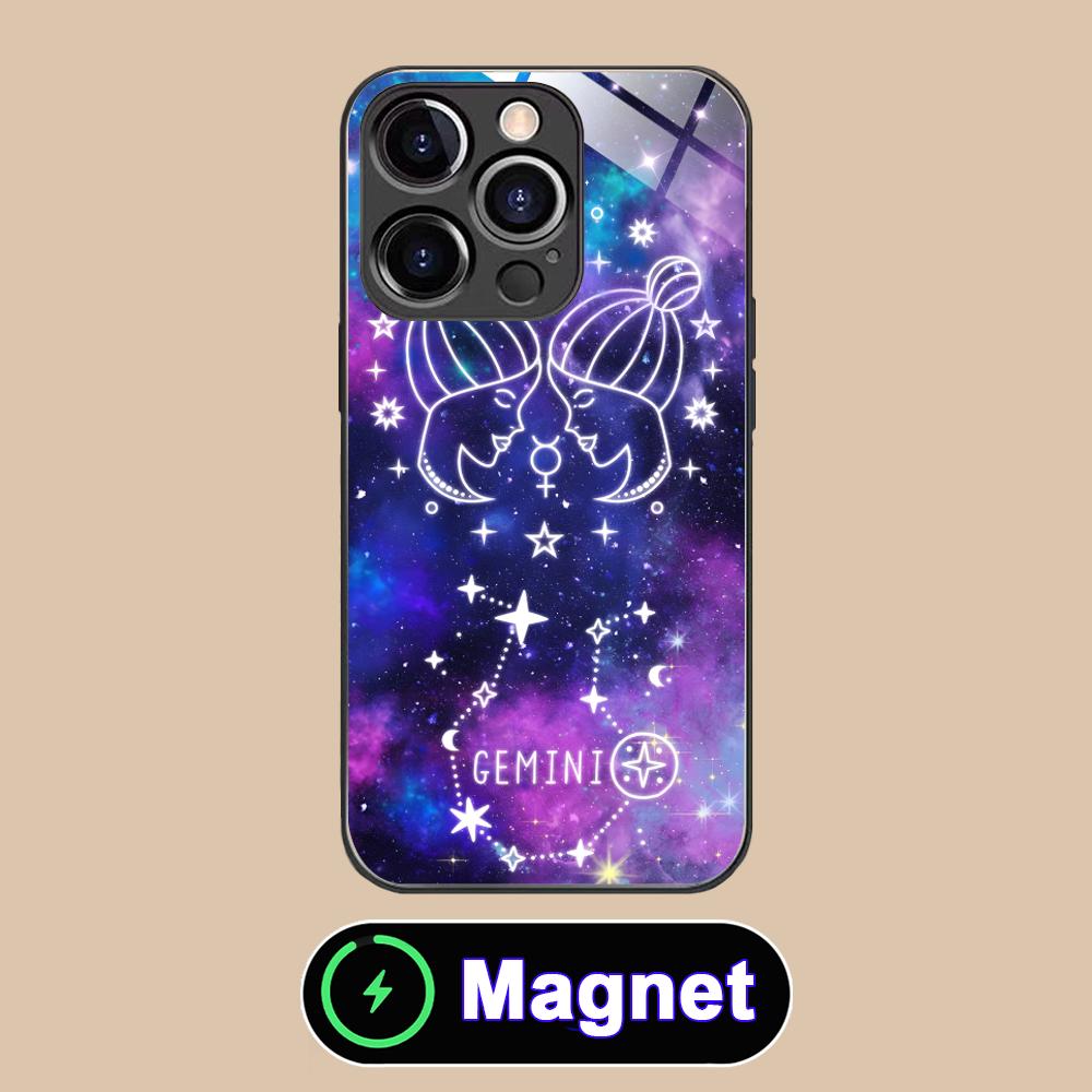 Zodiac Sign Gemini Phone Case for iPhone 17 16 15 14 13 12 11 Air Pro Max Plus Mini Glass MagSafe Cover