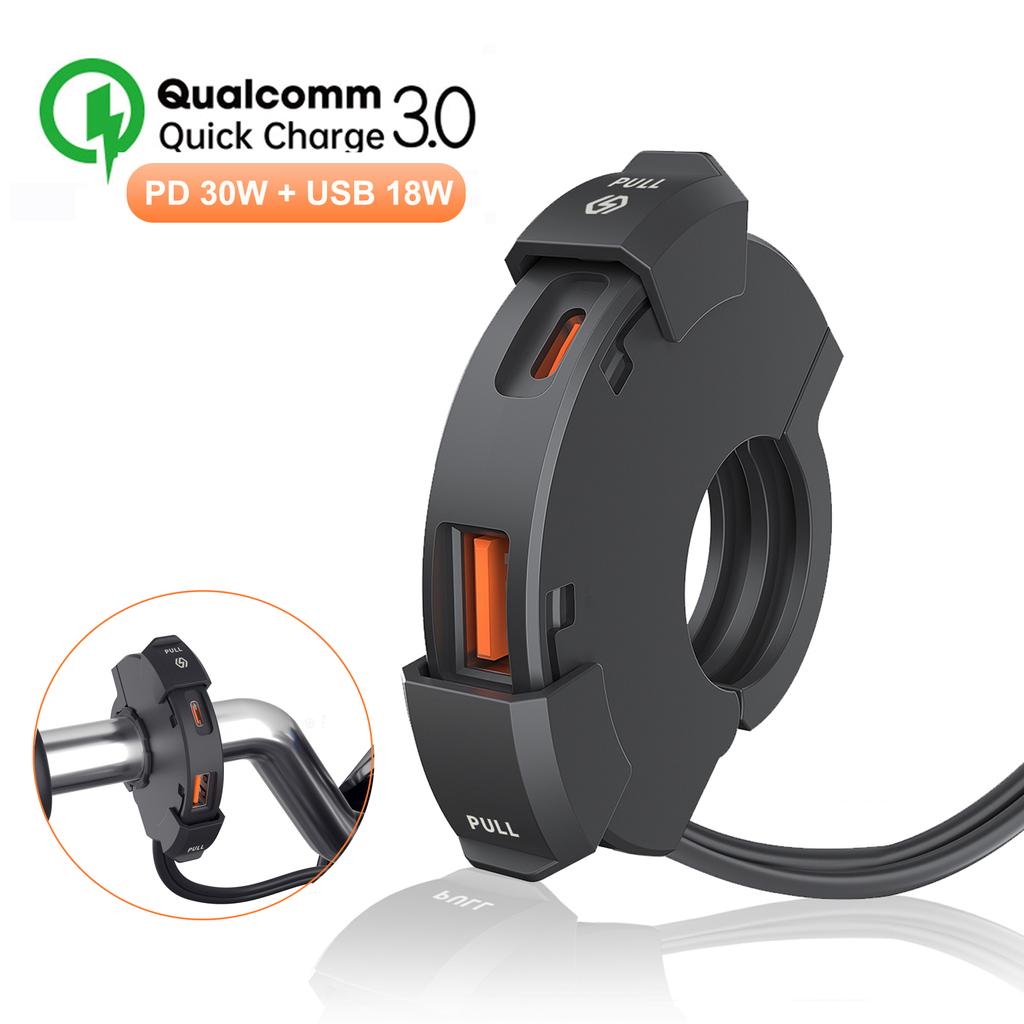 Cargador rápido USB QC3.0 para motocicleta, 30 W, tipo C, resistente al agua, soporte para manillar, cargador de teléfono para bicicleta y moto.