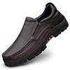 Men's Large-Size Leather Slip-On Shoes, Soft Sole, British Style, Casual Business Shoes for Middle-Aged and Elderly.