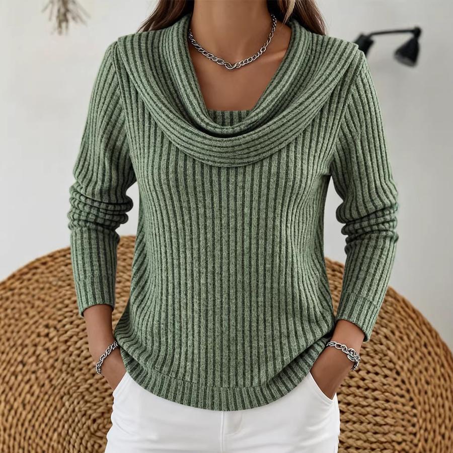 

Spring/Autumn Casual Loose Fashion Solid Color Rib Long Sleeve Knit Top for Women XXXL