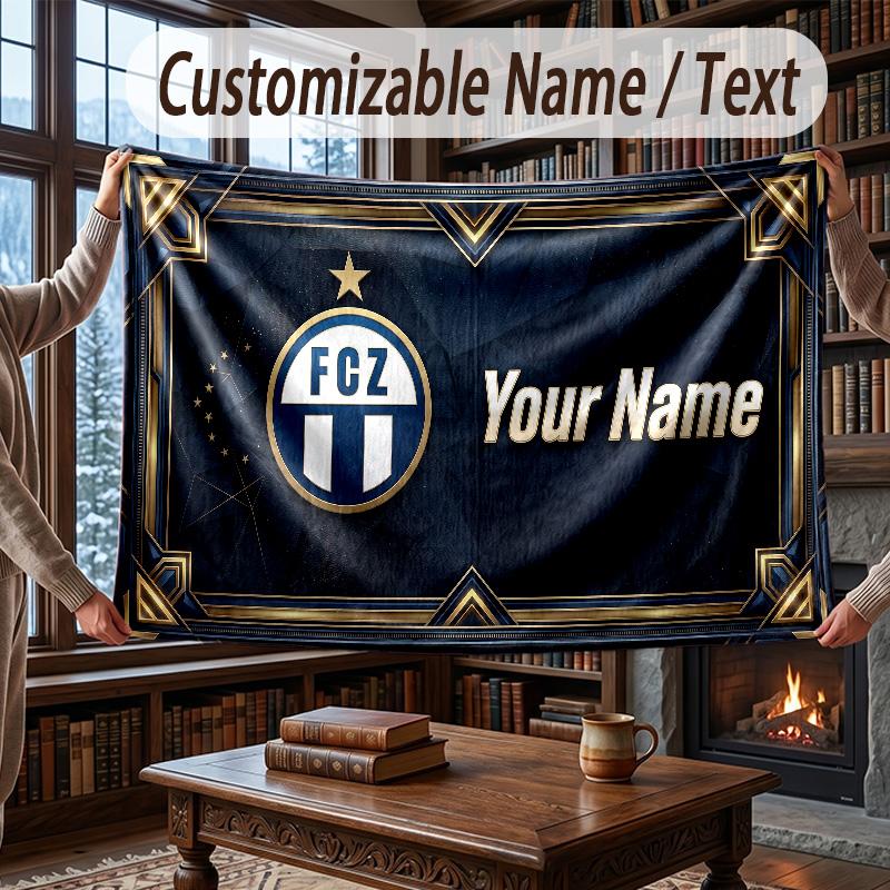 Custom Name Flannel Throw Blanket FC Zürich Pattern Warm Home Decoration