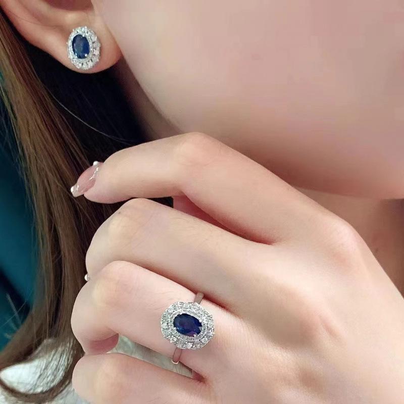 Elegant Gemstone Ring and Earring Set - Versatile Niche Style Inspired by Internet Celebrities