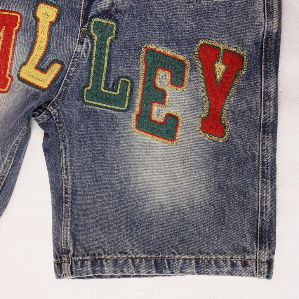 Trendige Vintage Herren-Jeansshorts, Oversize Street Style 3D-Aufnäher-Stickerei Knielange Shorts