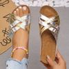 Summer New Arrival European and American Slippers Women's Color Block Sandals Golden Silvery Beach Shoes Large Size Casual Wear Thick Sole Anti-slip