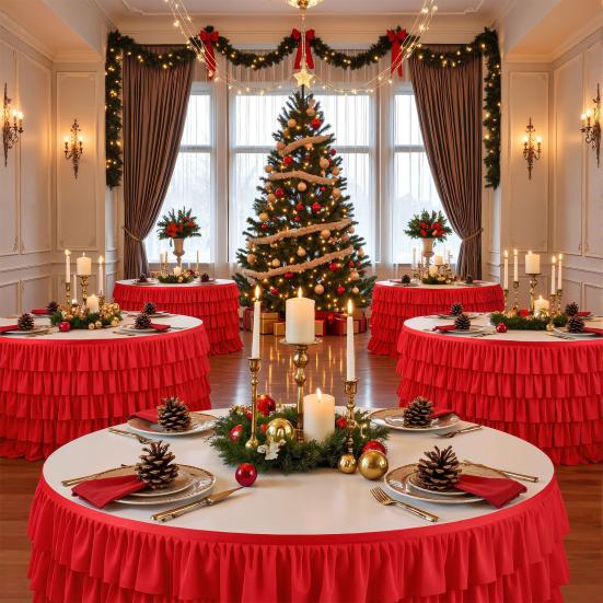 Red Tulle Table Skirt for 6ft/9ft Rectangle Tables Wrinkle Free Ruffled Tablecloths for Baby Shower Party Wedding Birthday Cake Dessert Table Decor