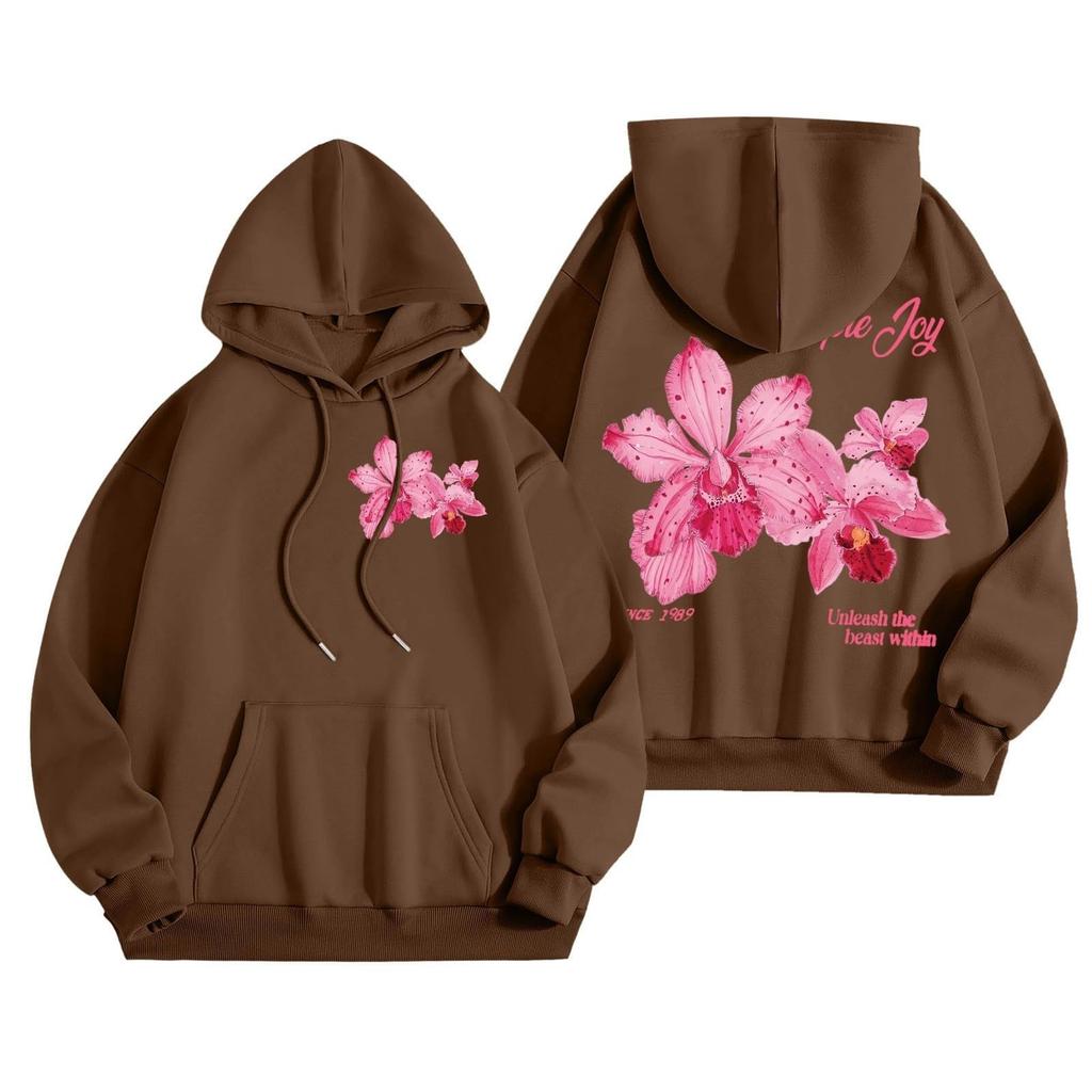 Dame Moteable Løstsittende Casual Langermet Hettegenser med Trykk