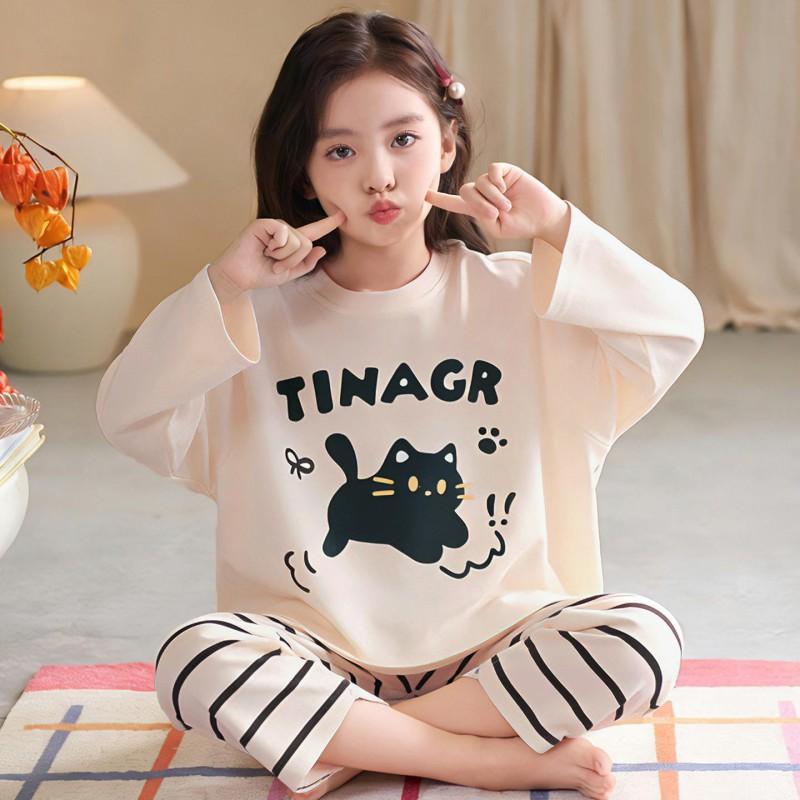 100% Cotton Girls Pajama Set Long Sleeve Round Neck Loose Fit Princess Style Kids Ages 8 Home Wear