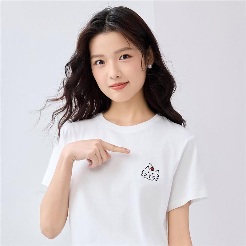 GIORDANO Women's Cotton Animal Embroidery Short Sleeve T-Shirt