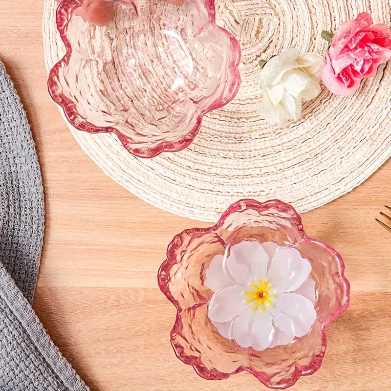 6dílná sada skleněných talířů s japonskou třešní - Elegantní a všestranná na svačiny, dezerty a stolní dekorace