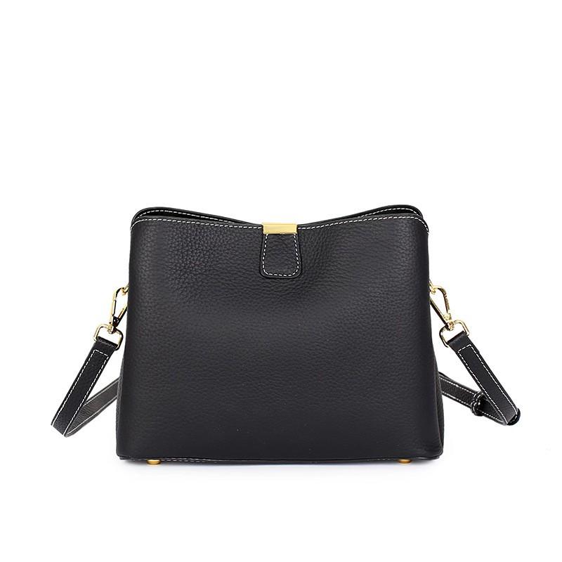 Womens Genuine Leather Shoulder Bag Medium Size Water Bucket Style Crossbody Urban Minimalist Design