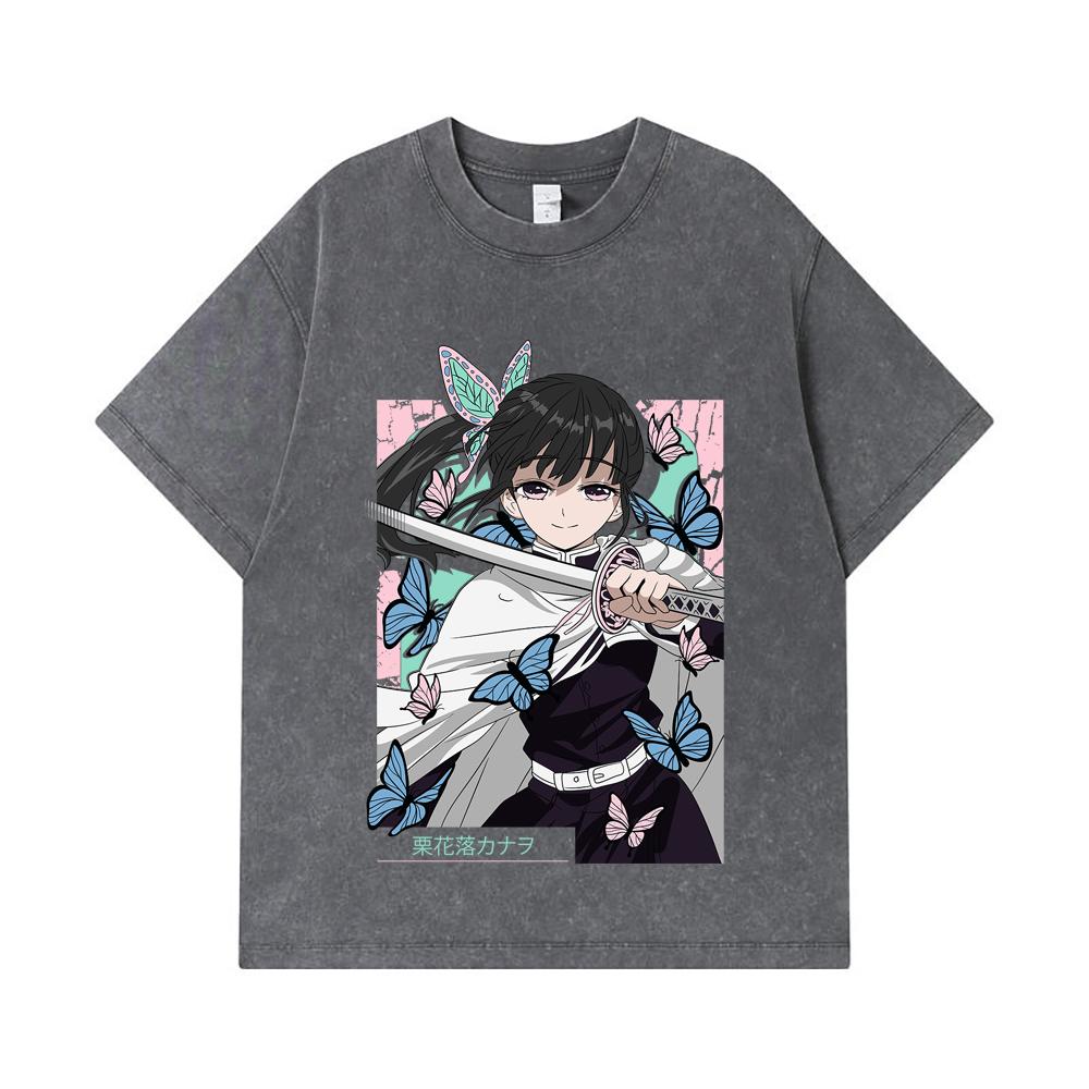 275 GSM Washed T-shirts 100% Cotton Demon Slayer V98 Kanao Print Unisex Heavy Cotton T Shirt