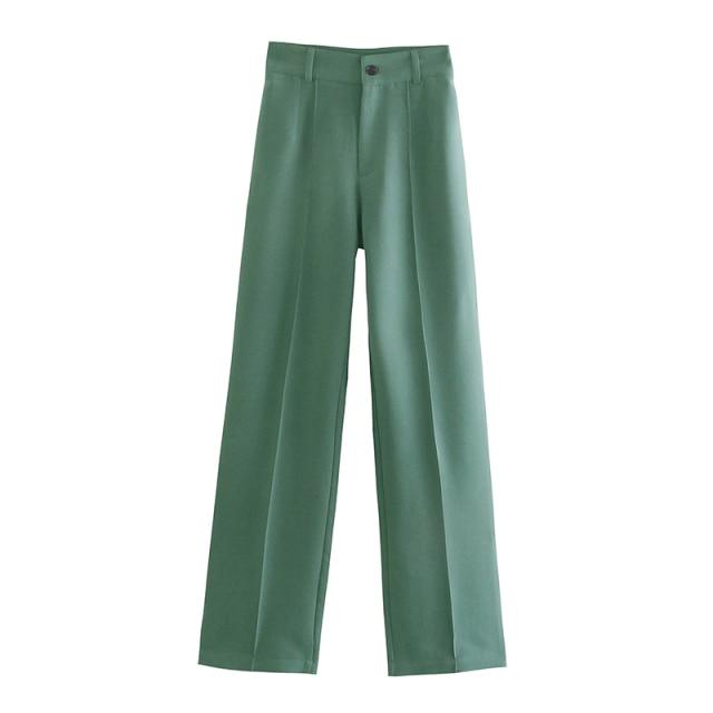 Fashion Women's Pants Office Lady Solid Straight Casual Pants Vintage High Waist Zipper Trousers