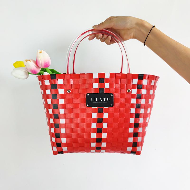 Colorful Handmade Woven Basket Bag - Large Capacity, Perfect for Women s Summer Shopping 2025