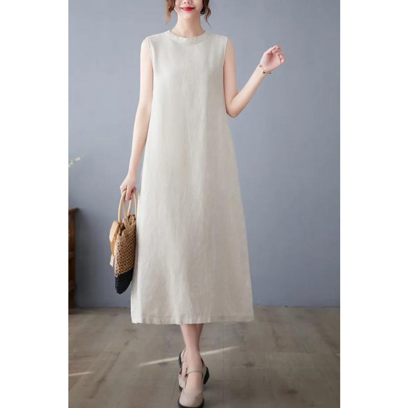 Women Solid Color Sleeveless A Line Maxi Dress Loose Casual Long Dress
