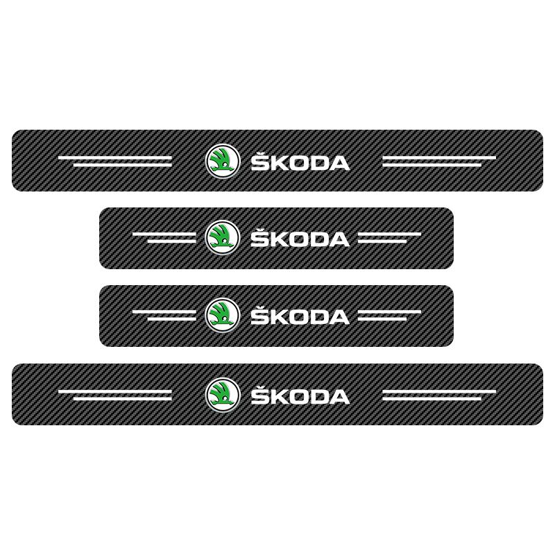 4Pcs Car Door Plate Carbon Fiber Threshold Protector Sticker Decals For Skoda Octavia Octavia Kodiaq Karoq Kodiaq Superb Karoq VisionS