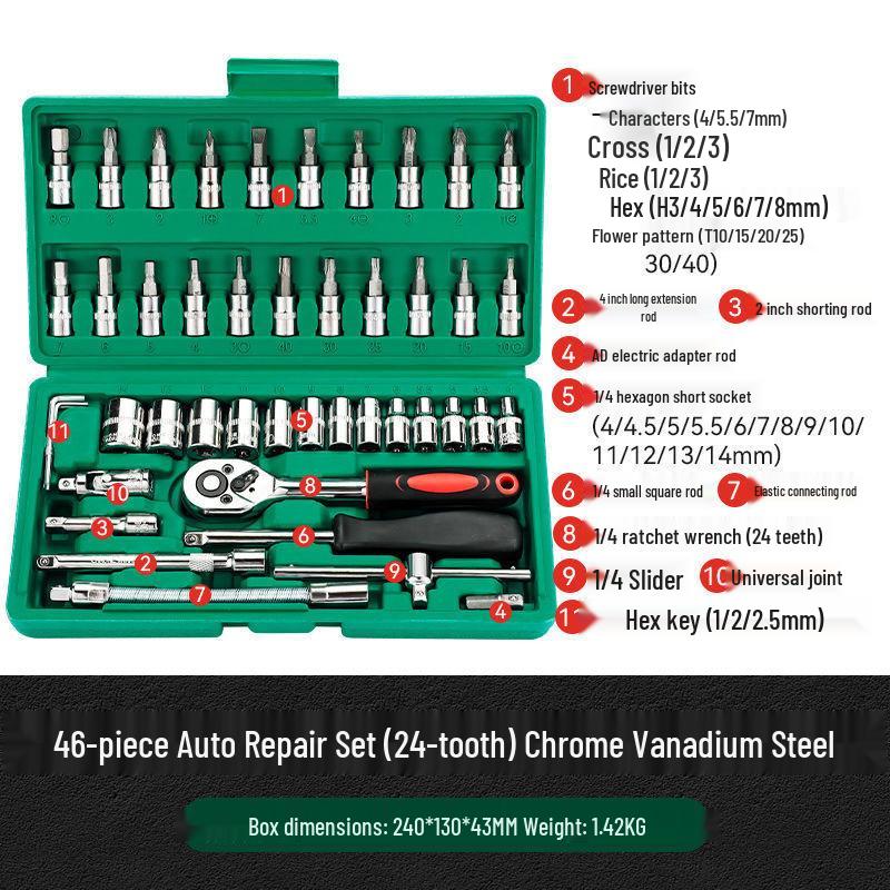 53-Piece Automotive Repair Tool Set with Ratchet Wrench and Socket Toolbox