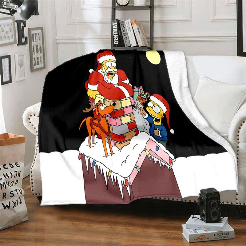 S-Simpson Měkký plyšový rozkládací pohovka Hodící Cartoon Moderní flanelové přikrývka Potah Tištěná přikrývka Dárek Piknikové deky