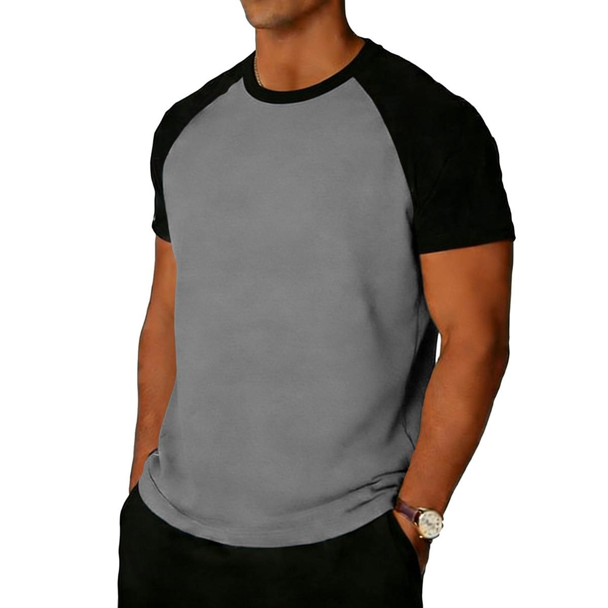 Men s Round Neck Loose Color Block Sports T-shirt American Style Summer Basketball Training Fitness Short Sleeve Tee S