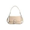 Soft Tabby 26 Solid Color Quilted Stripe Logo Zipper Bag Cow Leather Hand Shoulder Bag Medium Size Women's Ivory